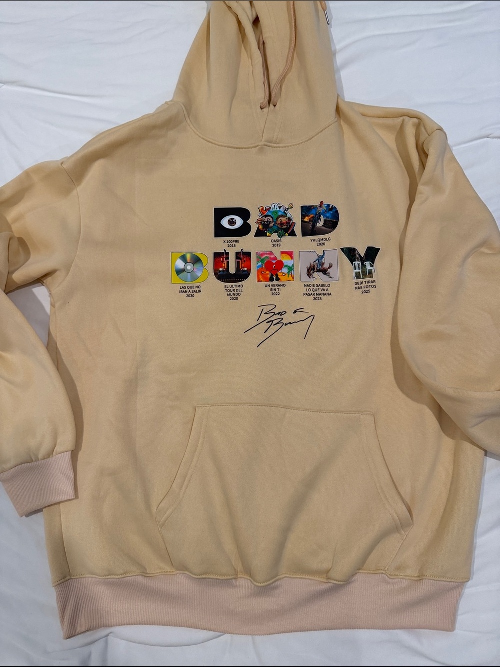 Bad Bunny Cotton Blend Beige Graphic Hoodie